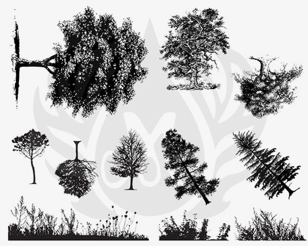 Šablona na sítotisk Mayco DSS-110 Botanical – Trees – siluety stromů, keřů a trávy