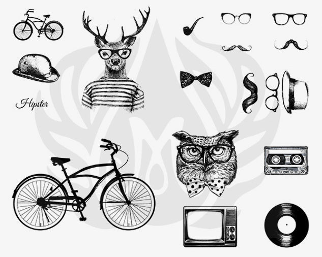 Šablona na sítotisk Mayco DSS-142 Hipster – jelen s brýlemi, kolo, kníry a deska